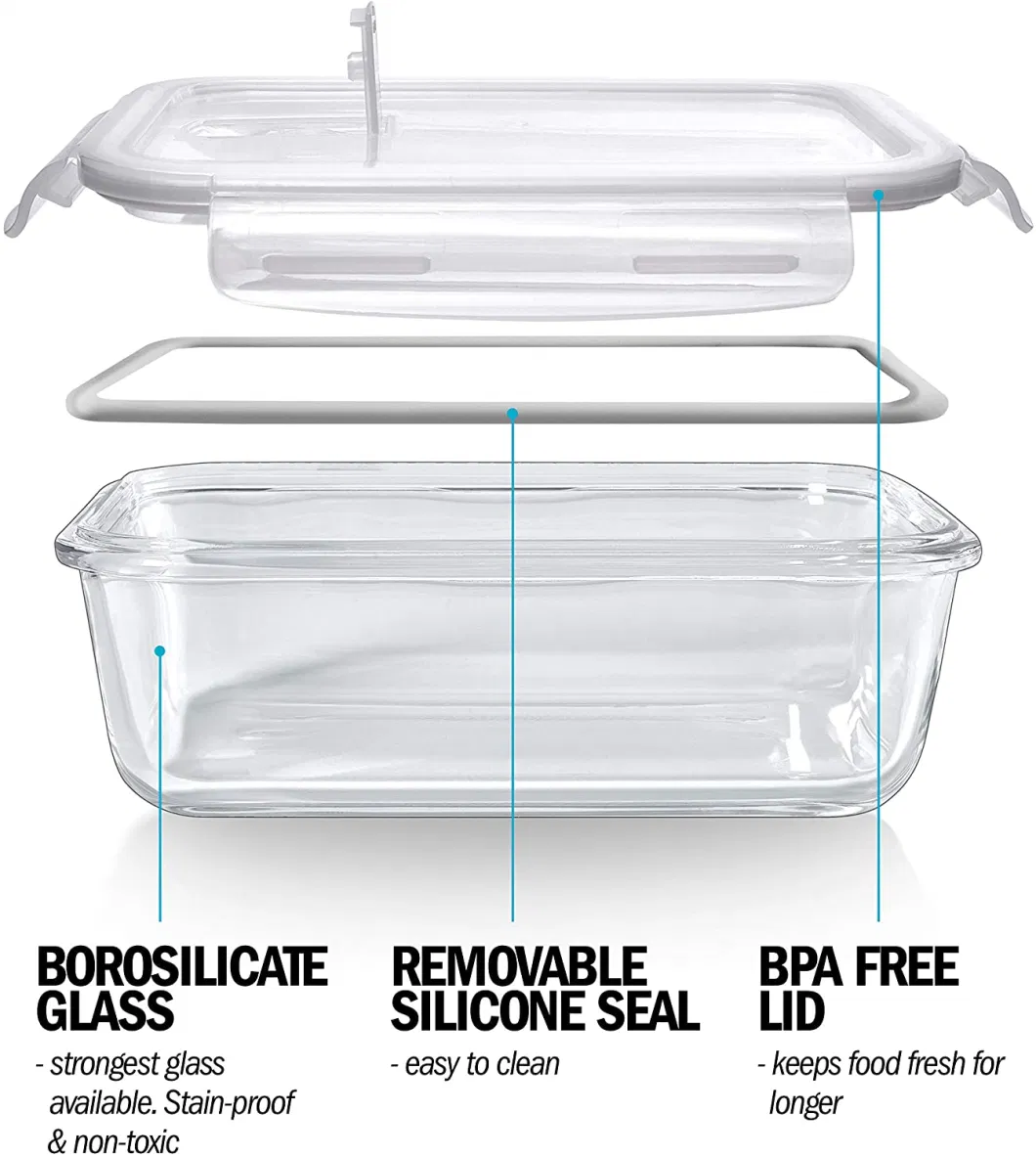 Superior Glass High Borosilicate Glass Meal Prep Containers 3 Compartment Food Container Bento Box