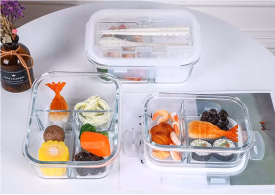우수한 유리 높은 붕규산 유리 식사 준비 용기 3칸 식품 용기 도시락 상자
