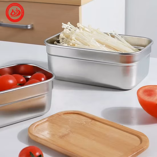대나무 뚜껑이 있는 도매 맞춤형 스테인레스 스틸 도시락 도시락 여러 크기